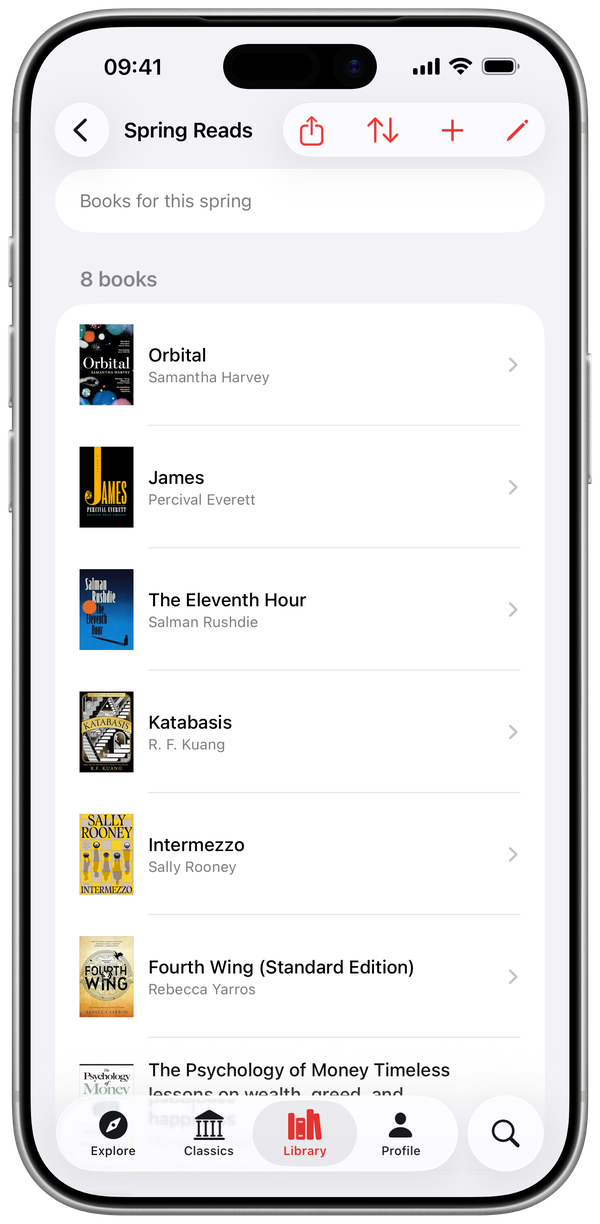 Custom reading list with books